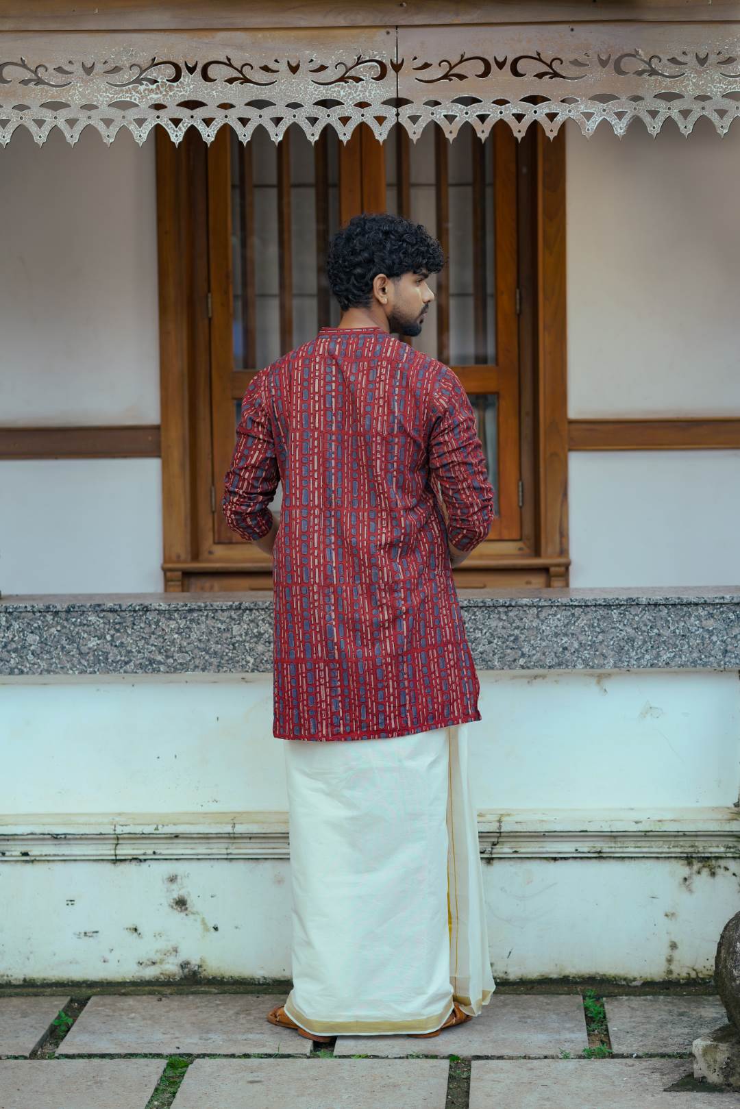 Red Full Sleeve Long Kurtha Epidermis Print Chinese Colar