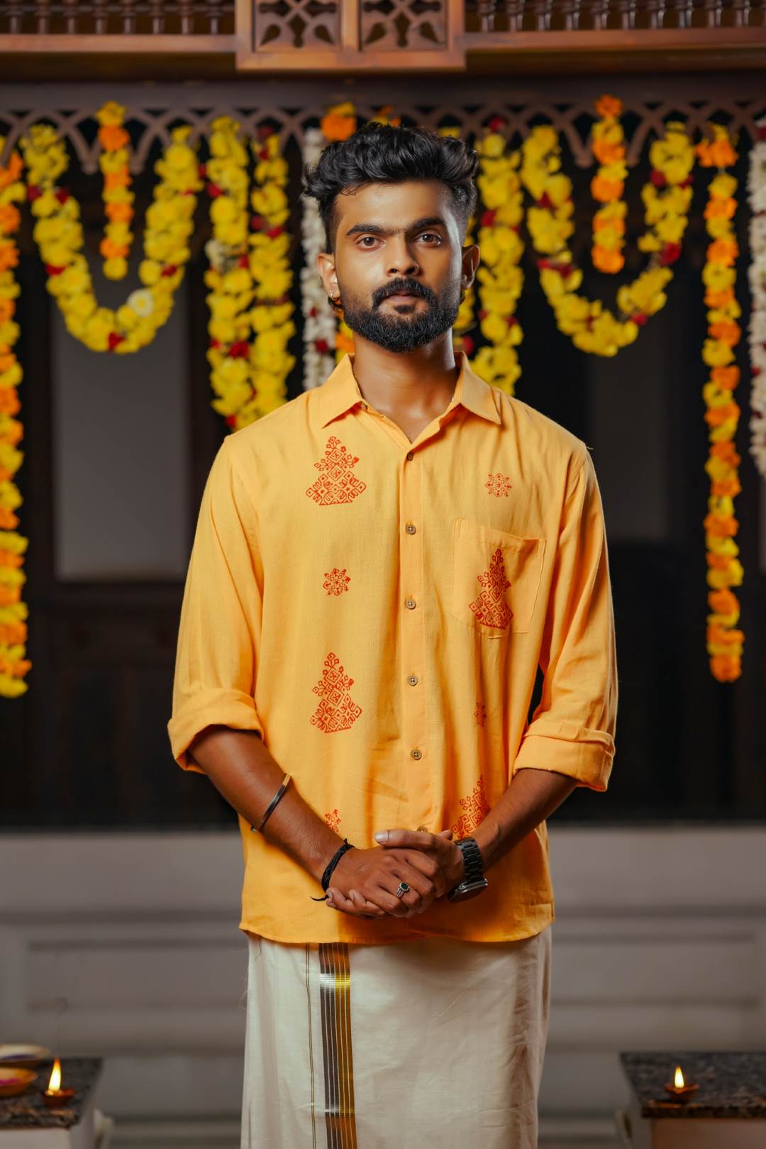 Orange Base Full Sleeve Shirt