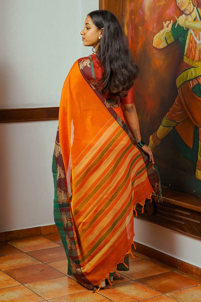 Duel Shade Orange Narayanpet Saree