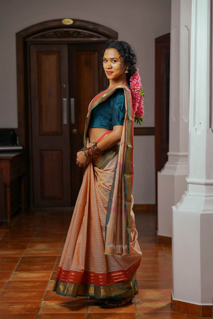 Cream Chettinadu Check Saree