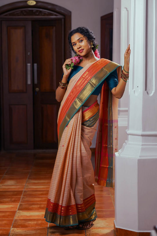 Cream Chettinadu Check Saree