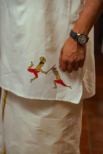 Offwhite Kalari Handblock Print Long Kurtha