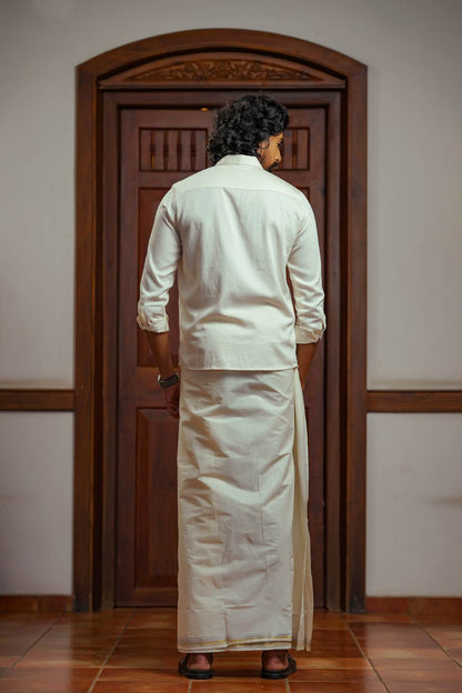 Offwhite Full Sleeve Shirt with Muyal Cheviyan Flower Handblock Print