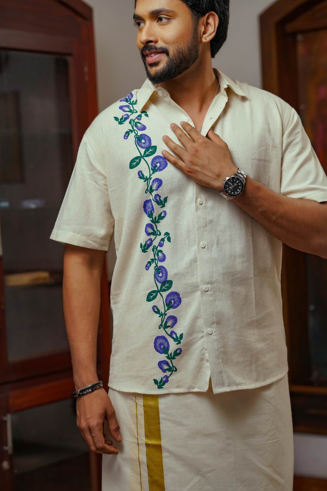 Shangupushppam Handblock Print Shirt