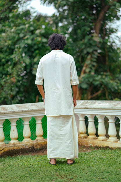 Offwhite Long Kurtha with Neelathamara Handblock Print