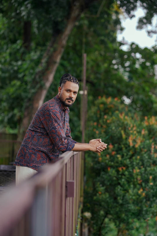 Blue & Red Ajrakh Print Shirt
