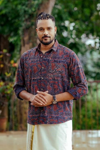 Blue & Red Ajrakh Print Shirt
