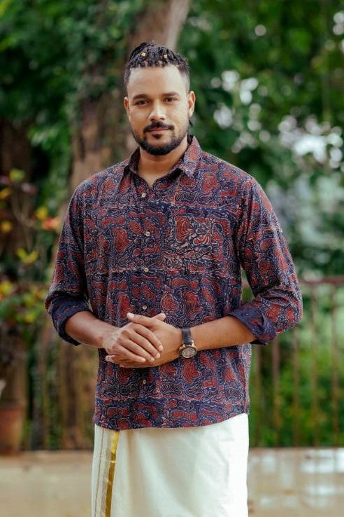 Blue & Red Ajrakh Print Shirt