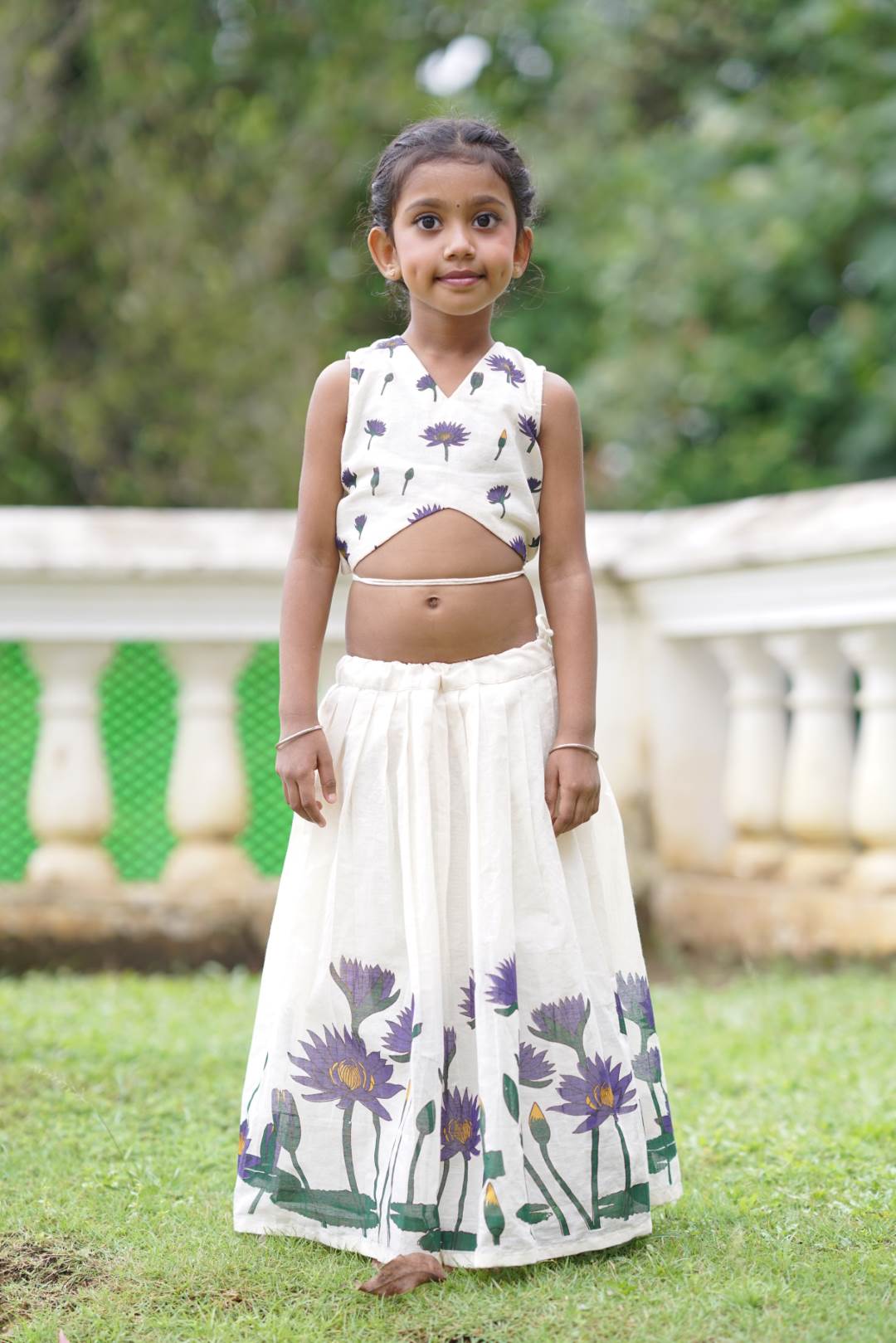 Offwhite Pleated Skirt & Puffsle Top Lilly Print Set