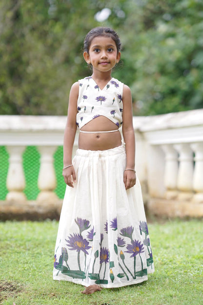 Offwhite Pleated Skirt & Puffsle Top Lilly Print Set