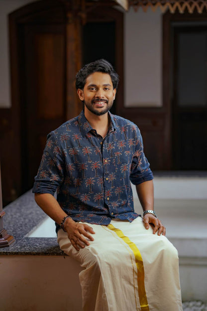 Blue & Red Ajrakh Print Shirt
