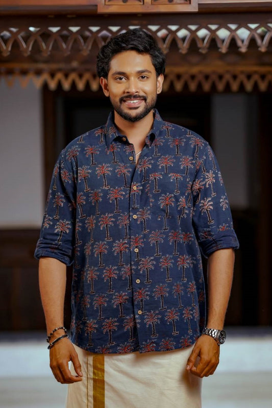 Blue & Red Ajrakh Print Shirt