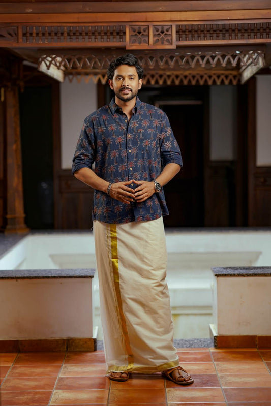 Blue & Red Ajrakh Print Shirt