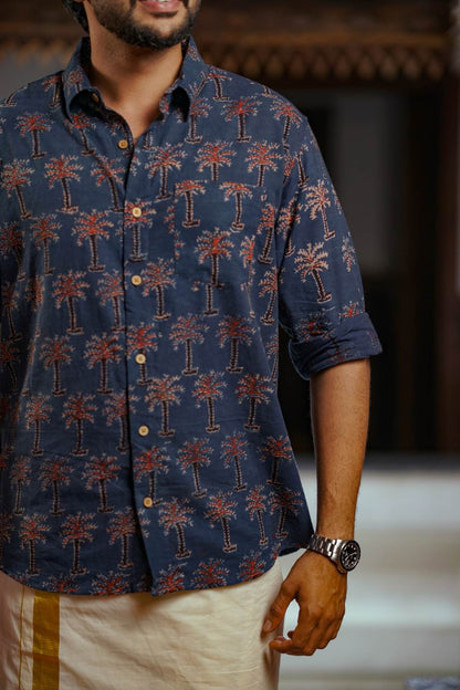 Blue & Red Ajrakh Print Shirt