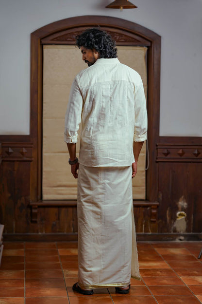Offwhite Art Form Dhothi with 1 Inch Gloden Border