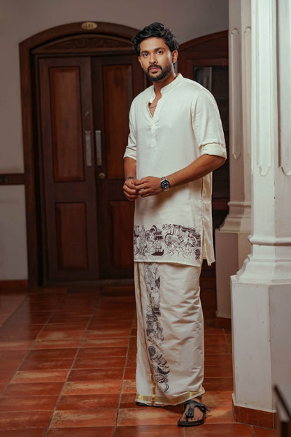 Offwhite Kerala Theme Long Kurtha