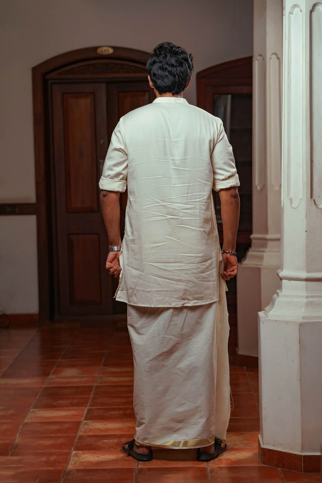 Offwhite Kerala Theme Long Kurtha
