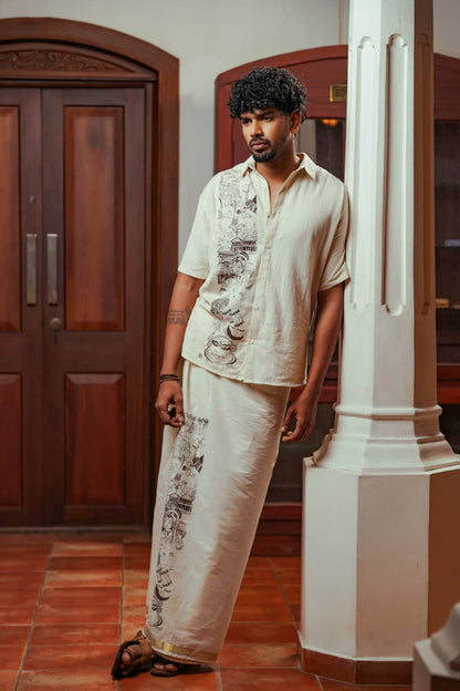 Offwhite Half Sleeve Shirt with Kerala Theme Print