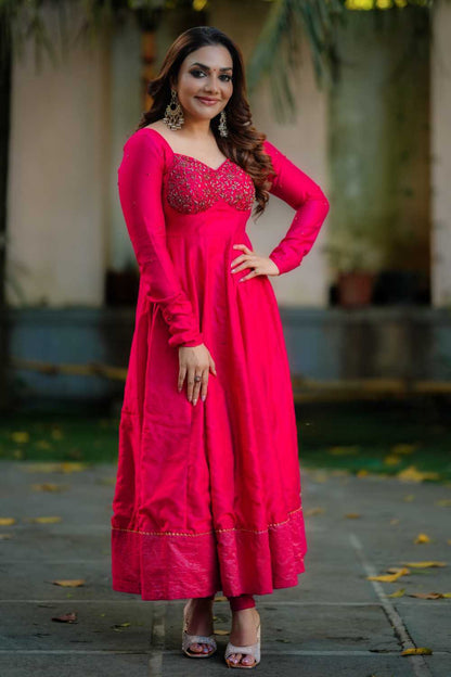 Red Chanderi Katori Cut Anarkali