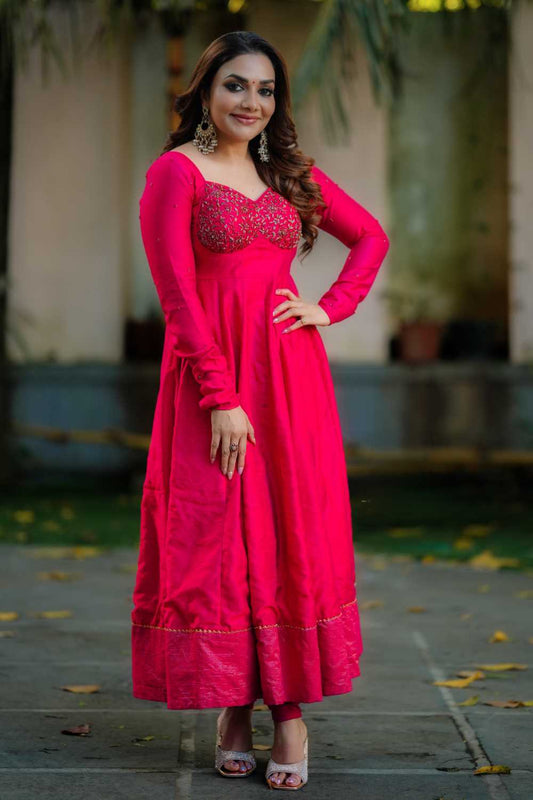 Red Chanderi Katori Cut Anarkali