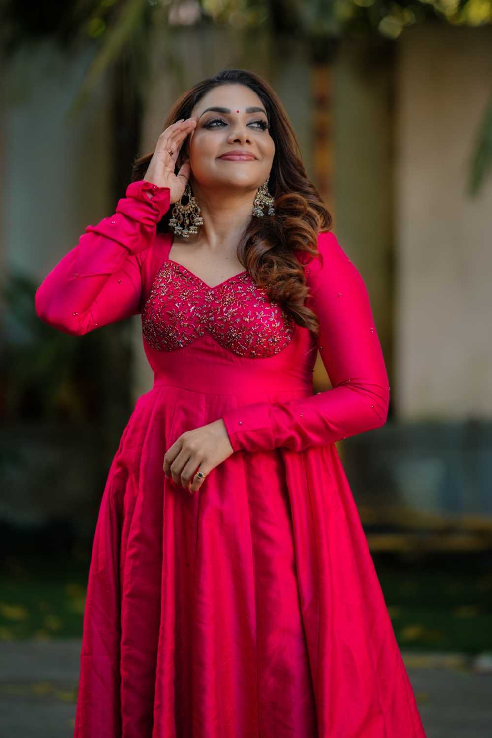 Red Chanderi Katori Cut Anarkali
