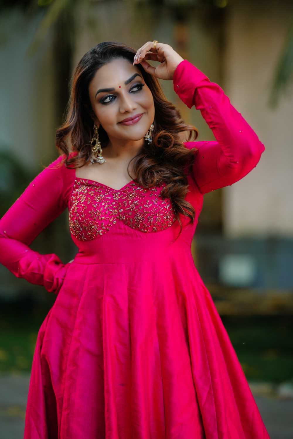 Red Chanderi Katori Cut Anarkali