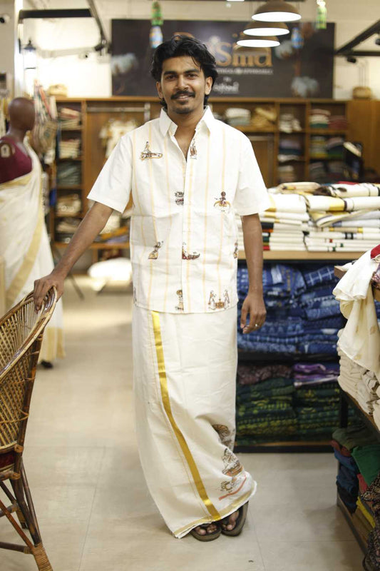 Offwhite Shirt with Stripes & Onam Prints