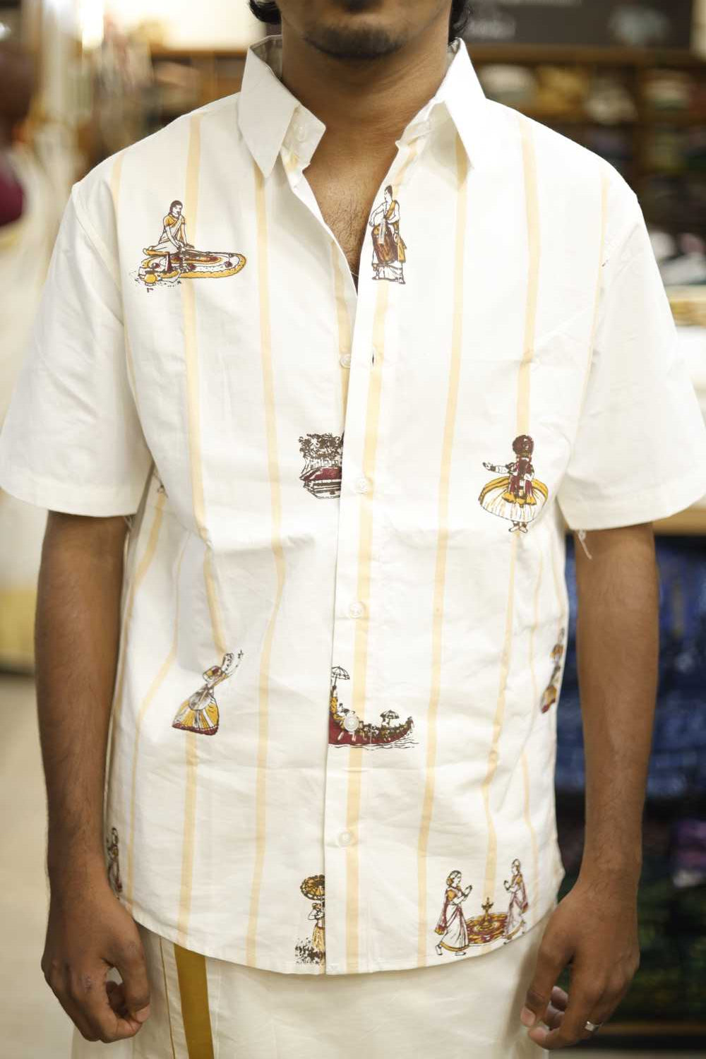Offwhite Shirt with Stripes & Onam Prints