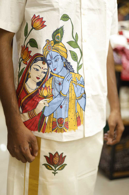 Offwhite Shirt with Krishnan & Radha Print