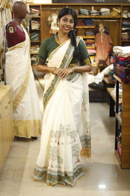 Offwhite Saree with Mango Tree Print