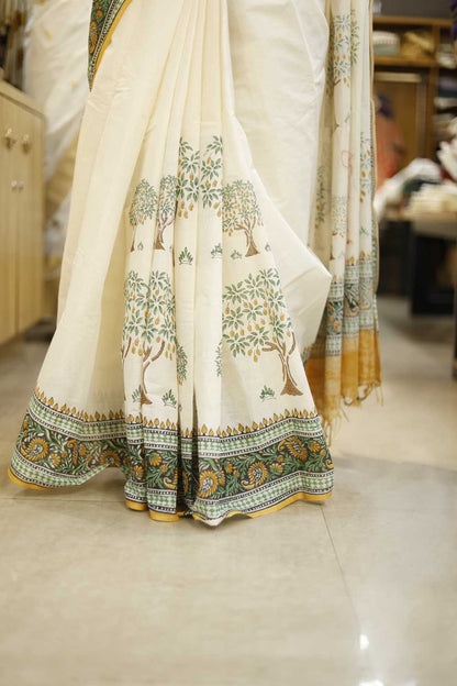 Offwhite Saree with Mango Tree Print