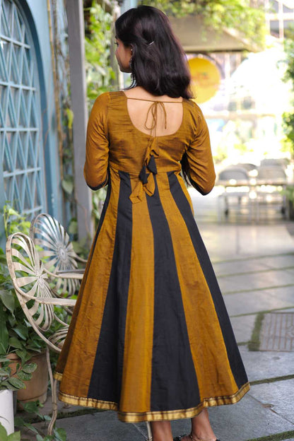 Mustard Yellow & Black Panel Anarkali