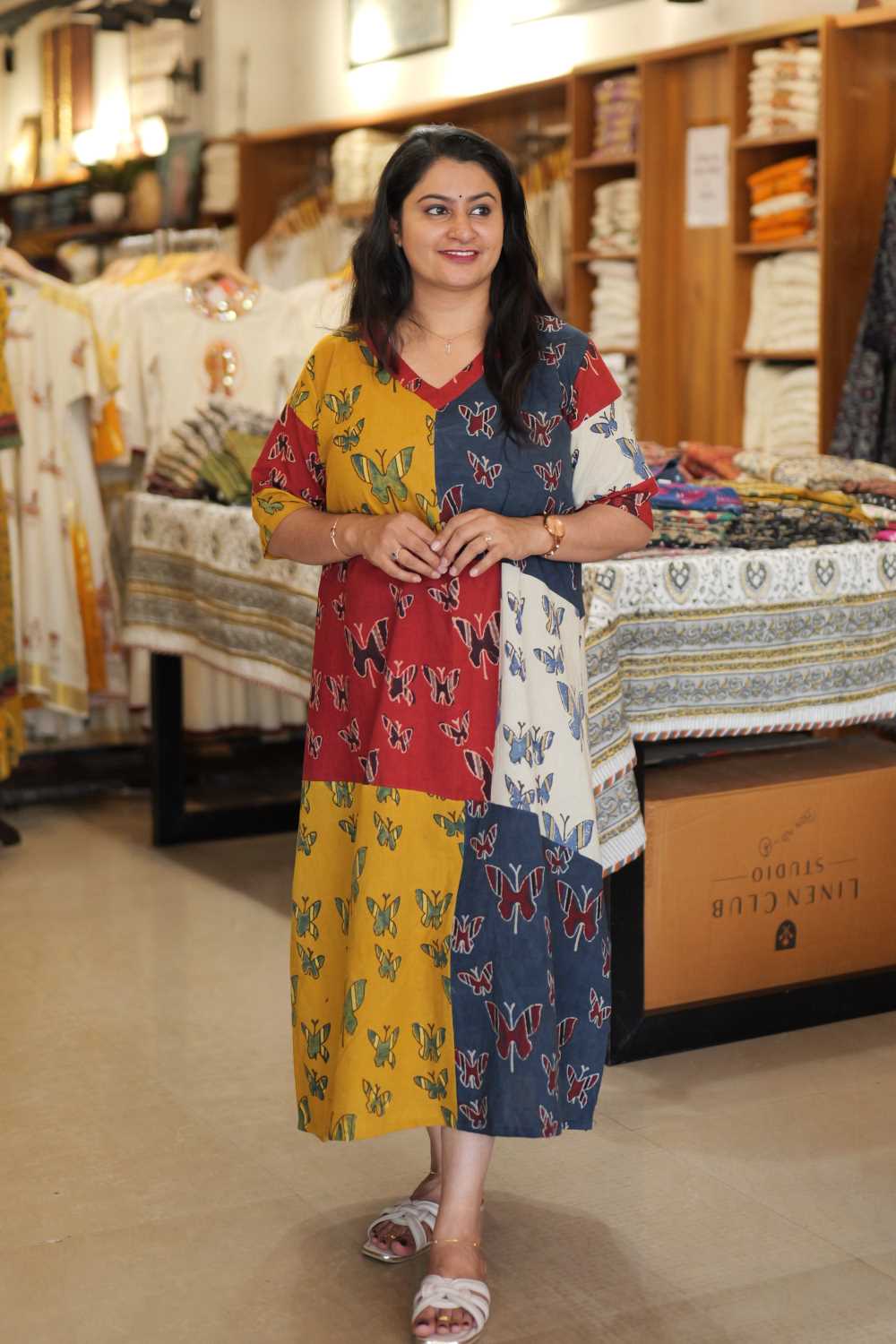 Ajrakh Butterfly Printed Patch work Dress