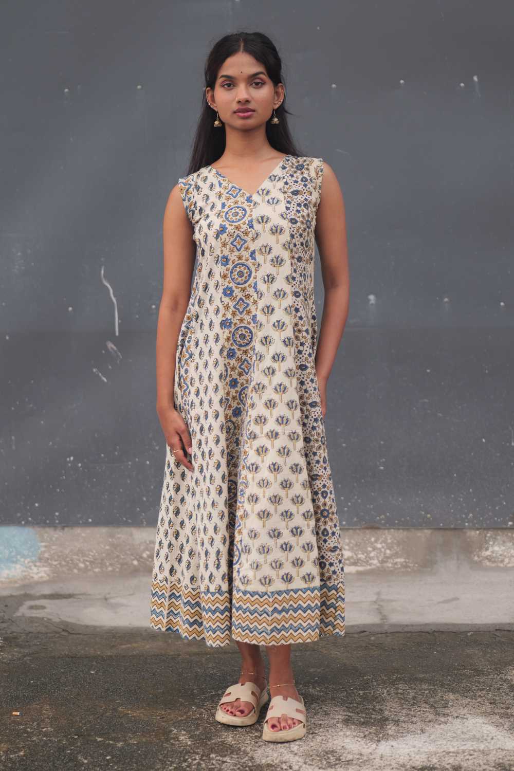 Beige Multi Patch Anarkali