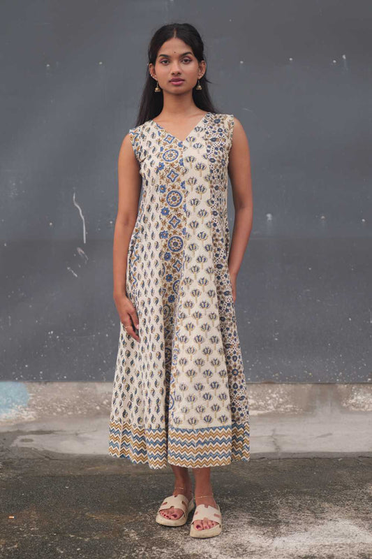 Beige Multi Patch Anarkali