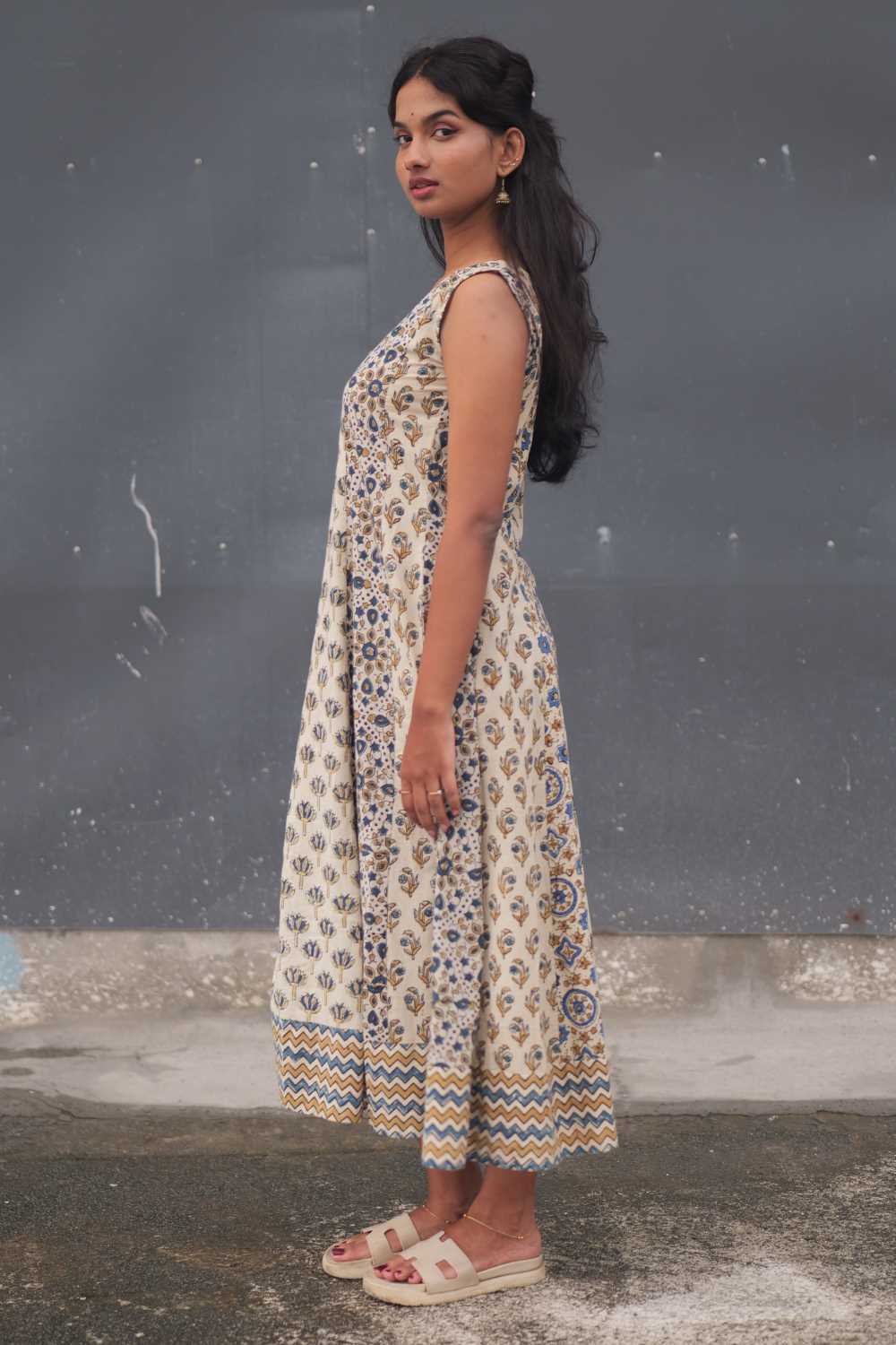 Beige Multi Patch Anarkali
