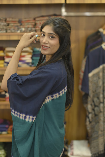 Peacock & Green Blue Pattern & Ajrakh Mirror work Kaftan