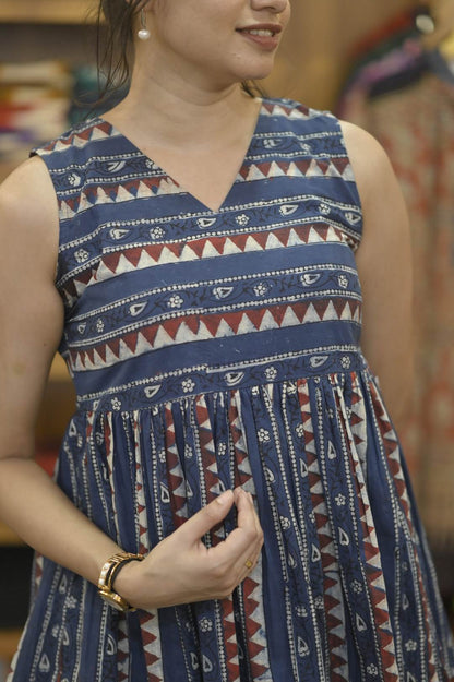 Blue Base Ajrakh Short Top