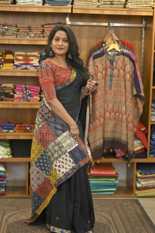 Black Base Saree with Multi Patch Pallu