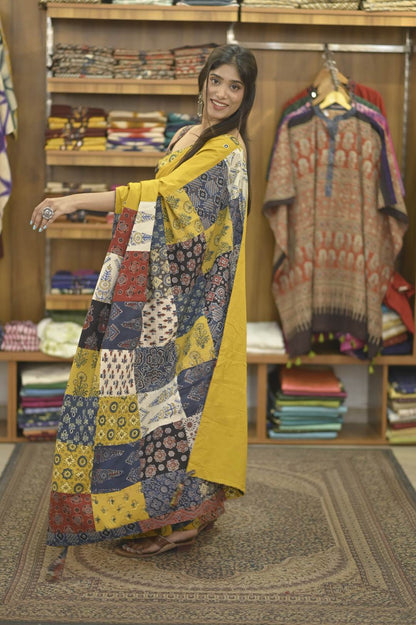 Mustard Yellow Base Saree with Multi Patch Pallu