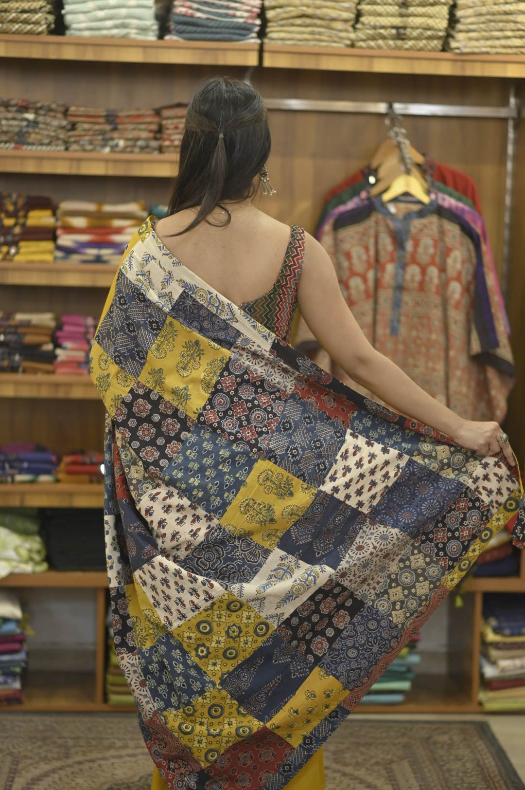 Mustard Yellow Base Saree with Multi Patch Pallu
