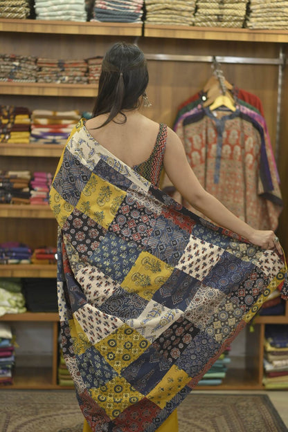 Mustard Yellow Base Saree with Multi Patch Pallu