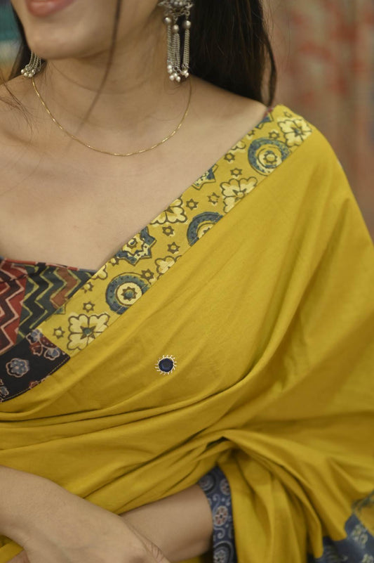Mustard Yellow Base Saree with Multi Patch Pallu