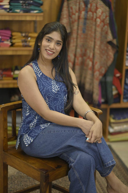 Indigo Halter Neck Short Kurti