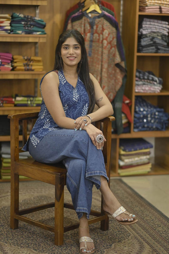 Indigo Halter Neck Short Kurti