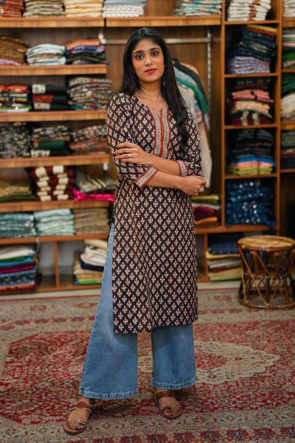 Black 3 Leaf Print Kurti