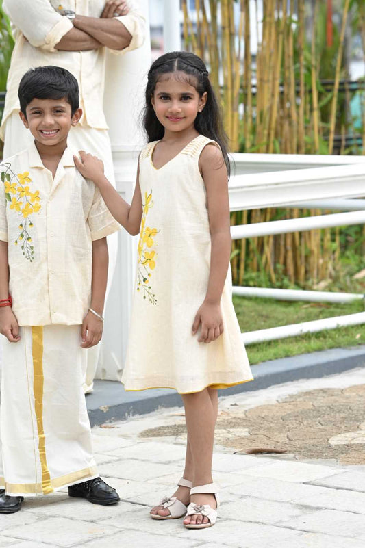 Offwhite Dress Kanikonna Handpainted