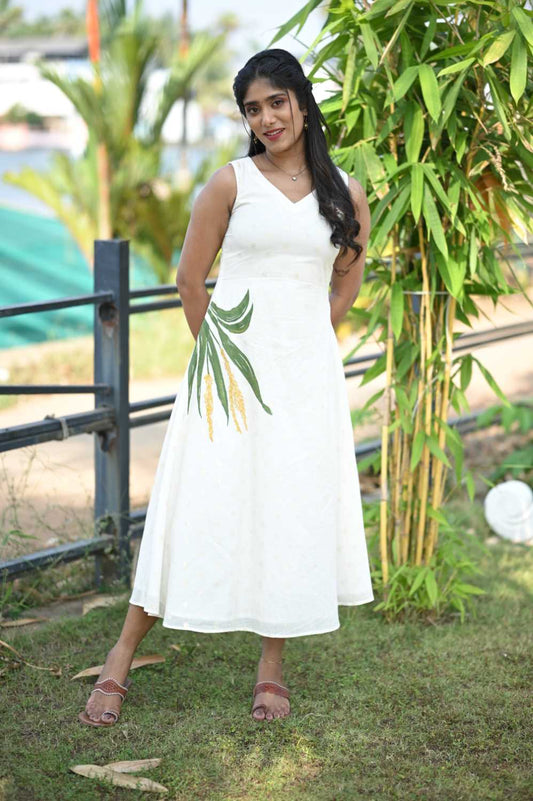 Nelkathir Handpainted Offwhite Aline Kurti