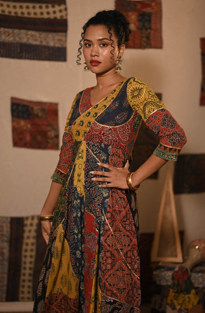 Ajrakh Multi Colour Patch Anarkali