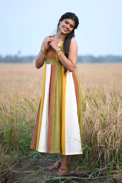 Harvest Theme Anarkali with Golden Nelkathir Embroidery